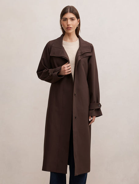 Florence Funnel Neck Trench Coat Chocolate | Forever New