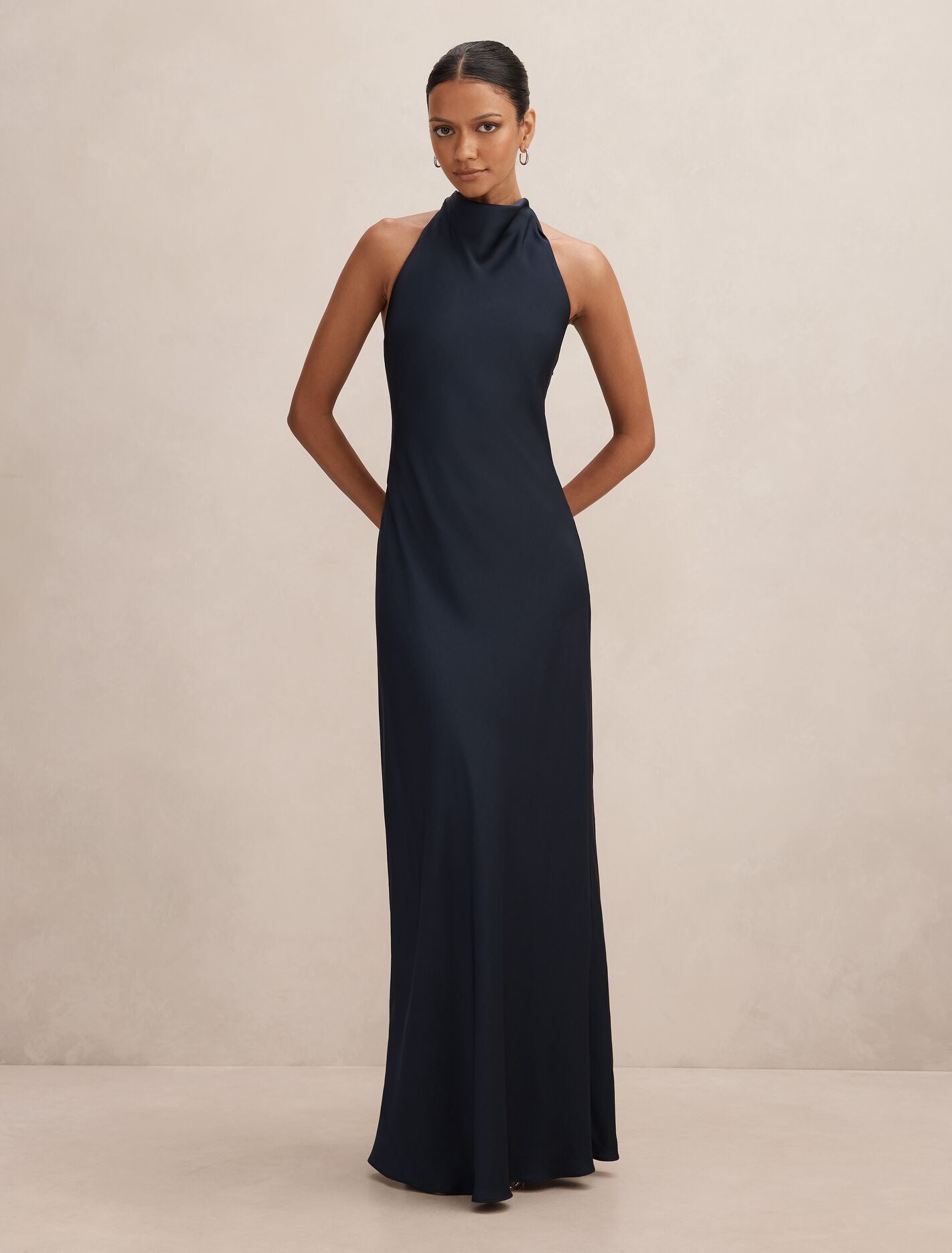 Clementine Petite Satin Maxi Dress Navy Forever New