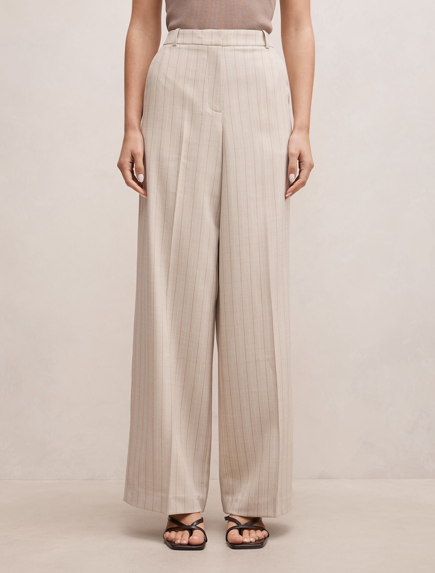 Hayden Straight Leg Pants Neutral Pinstripe Forever New
