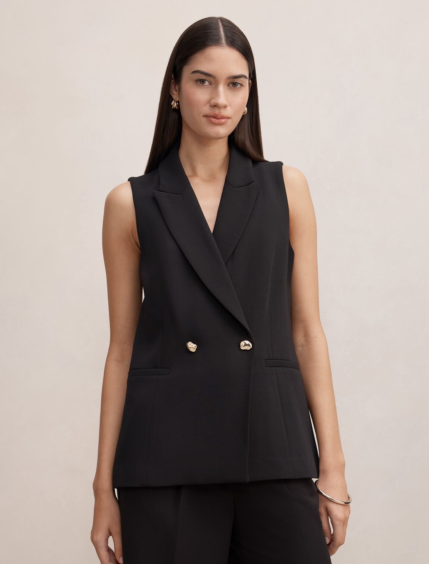 Dani Double Breasted Sleeveless Blazer Black Suit Forever New
