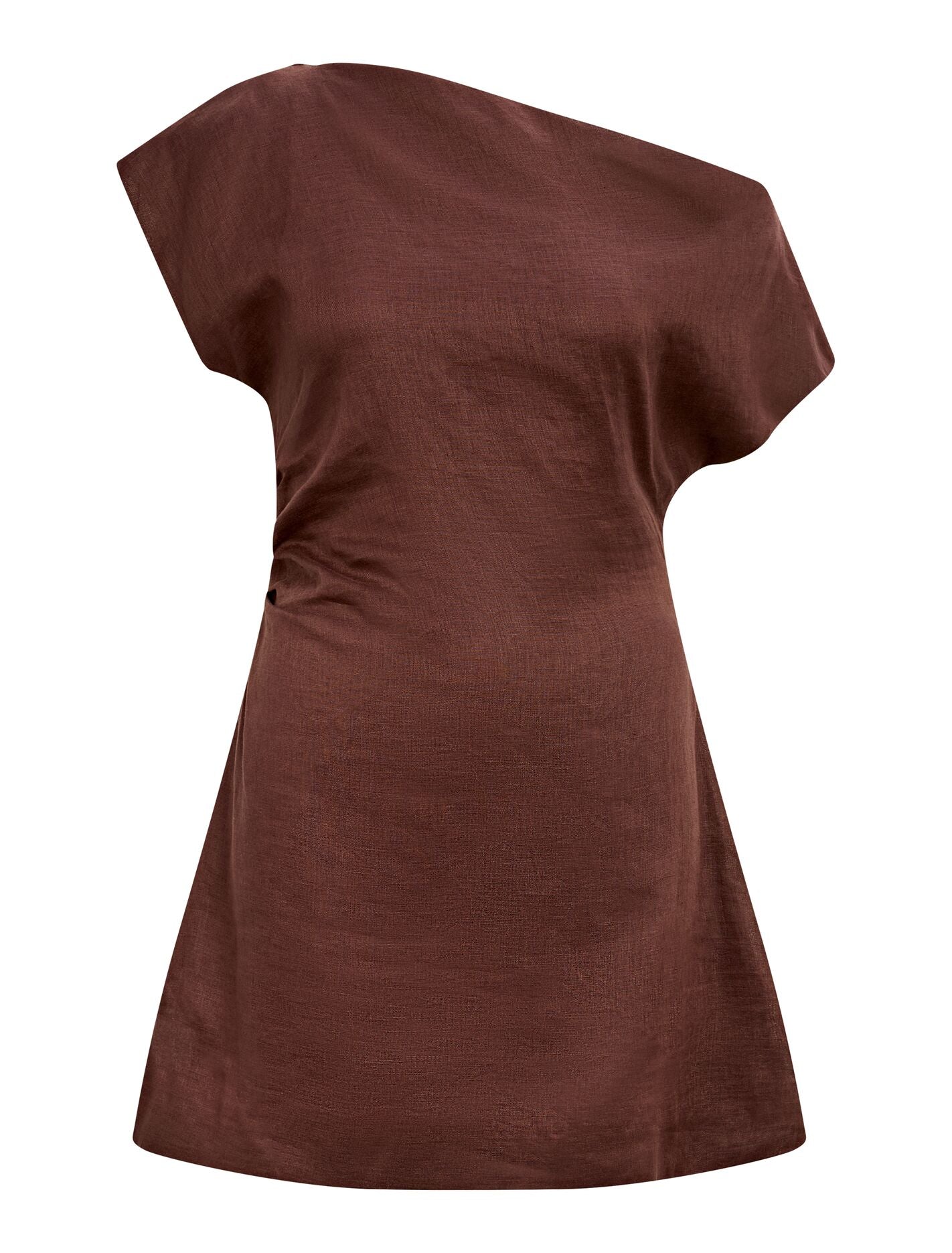 Danielle Asym Linen Mini Dress Chocolate | Forever New