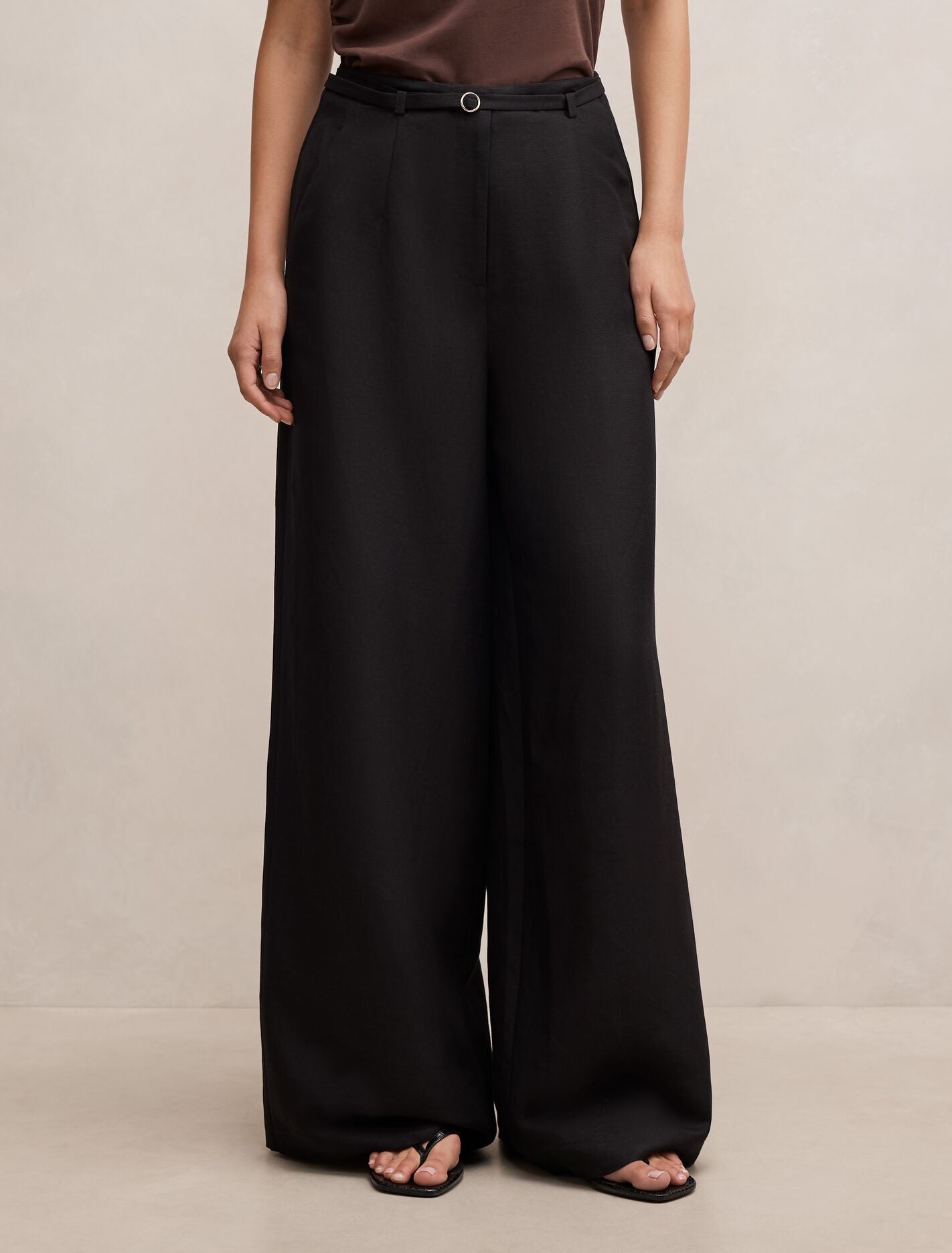 Matilda Linen Blend Wide Leg Pants Black Forever New