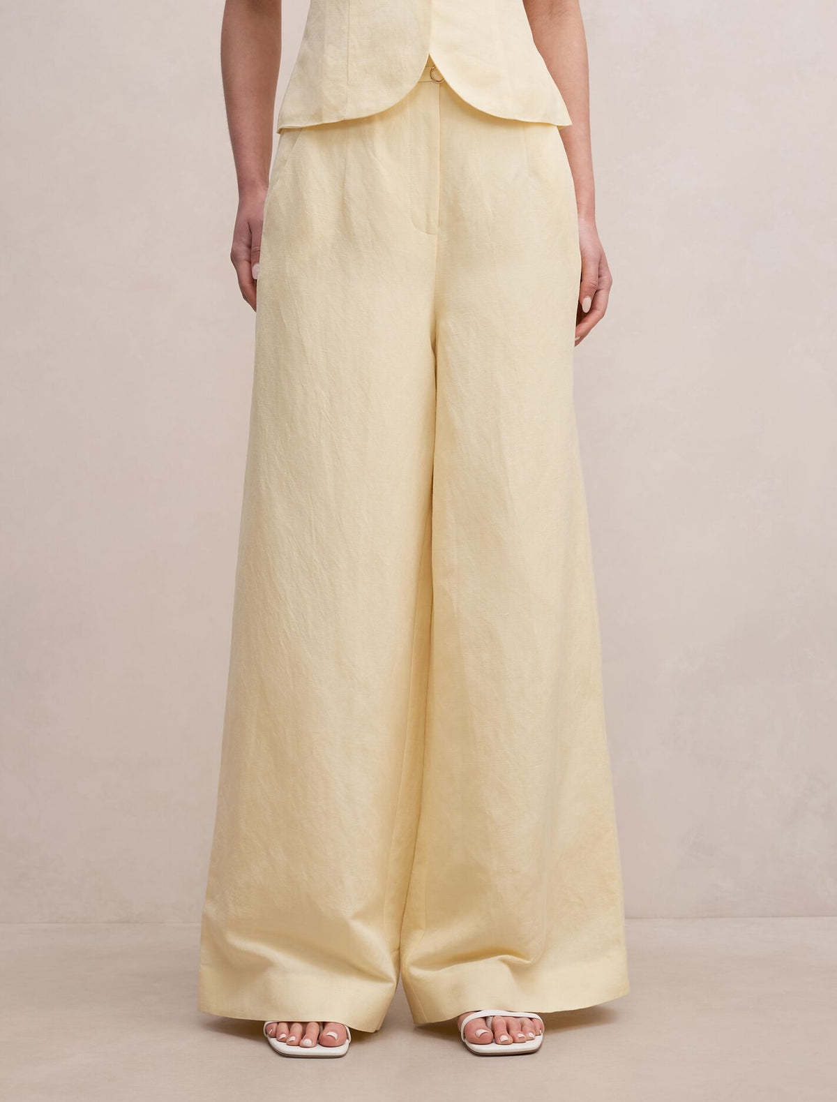 Matilda Linen Blend Wide Leg Pants Butter Yellow Set Forever New