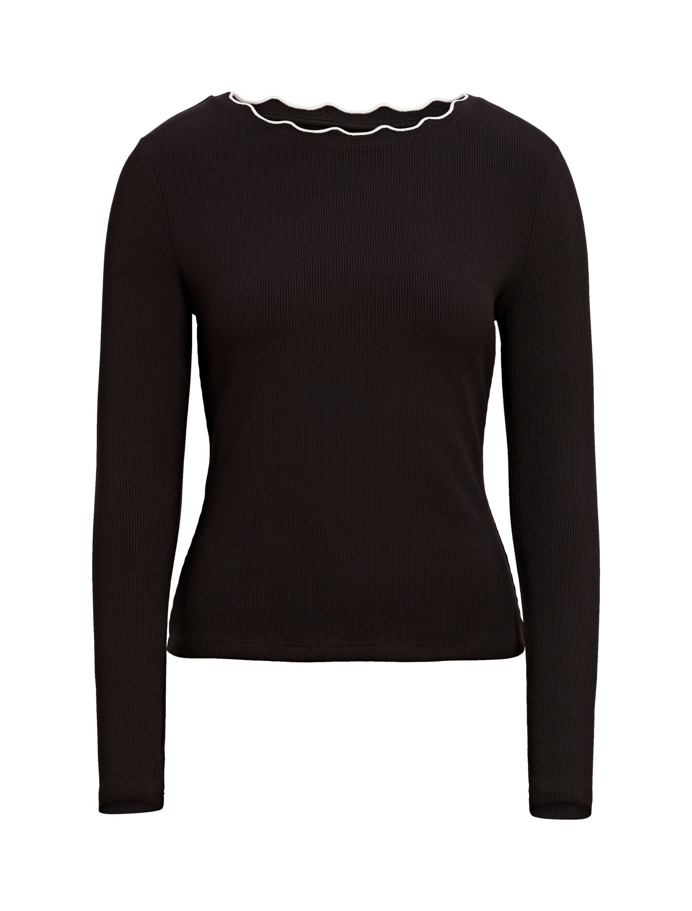Rebecca Scallop Top Black/Porcelain | Forever New