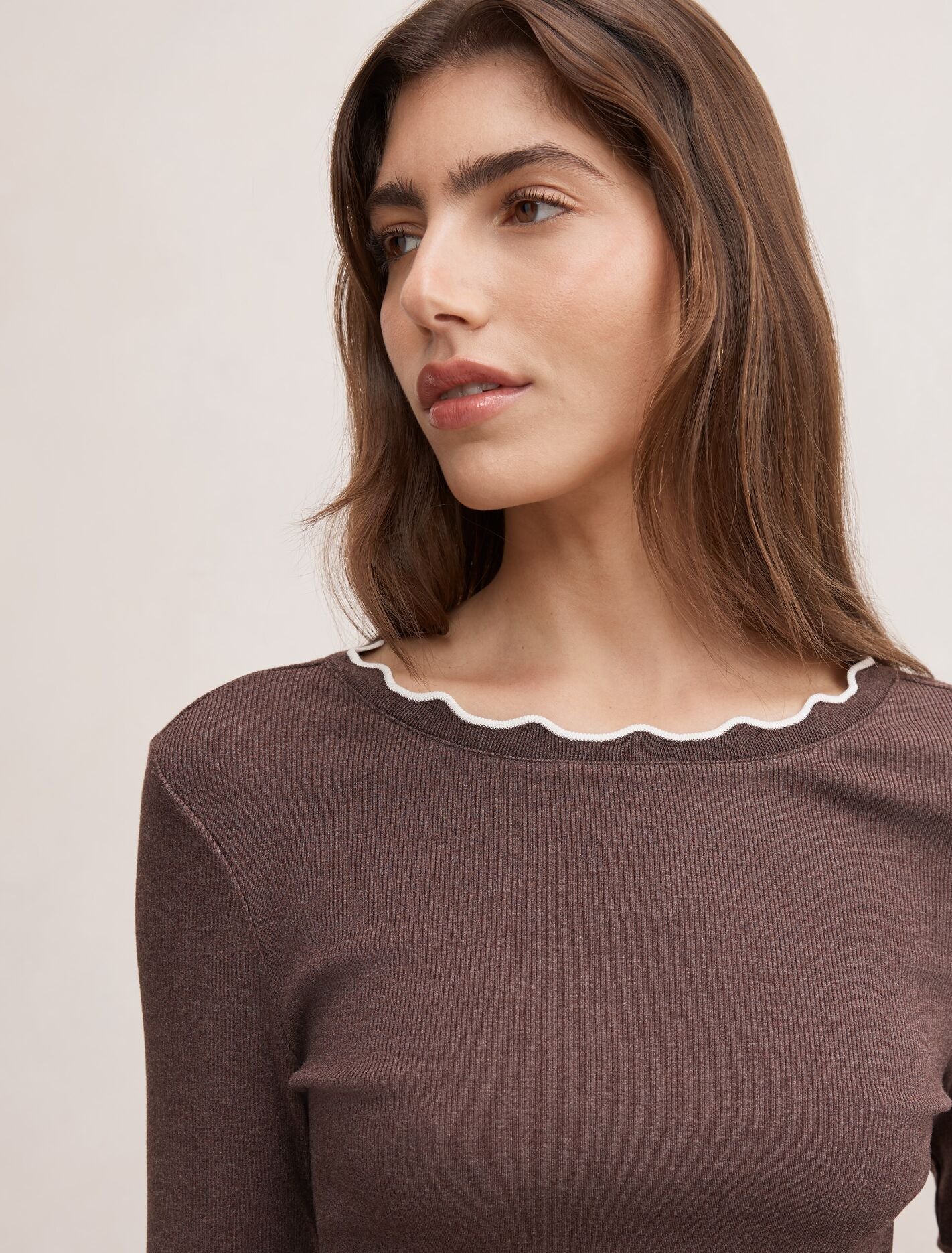 Rebecca Scallop Long Sleeve Top Forever New