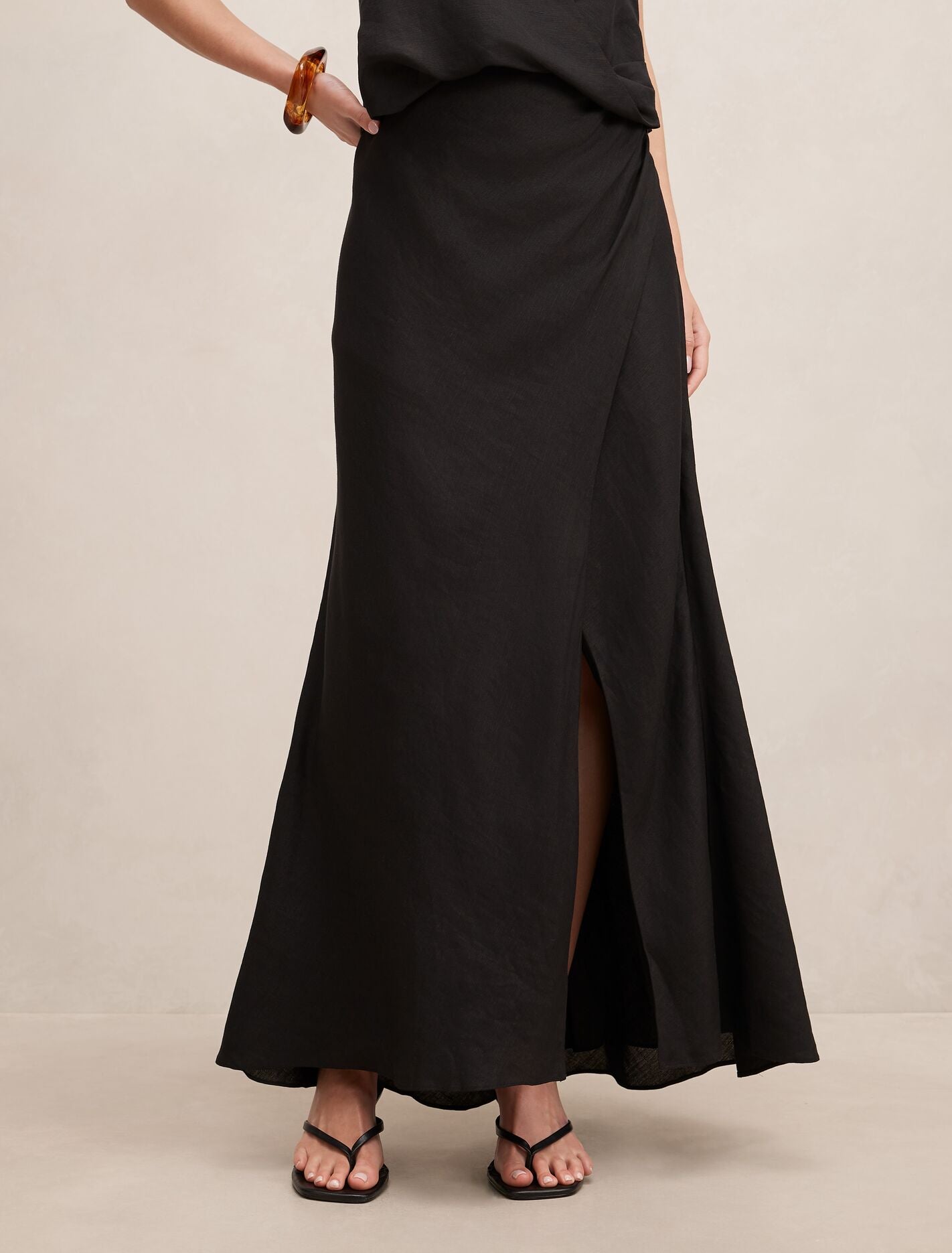 Mila Linen Wrap Maxi Skirt Black A co-ord | Forever New