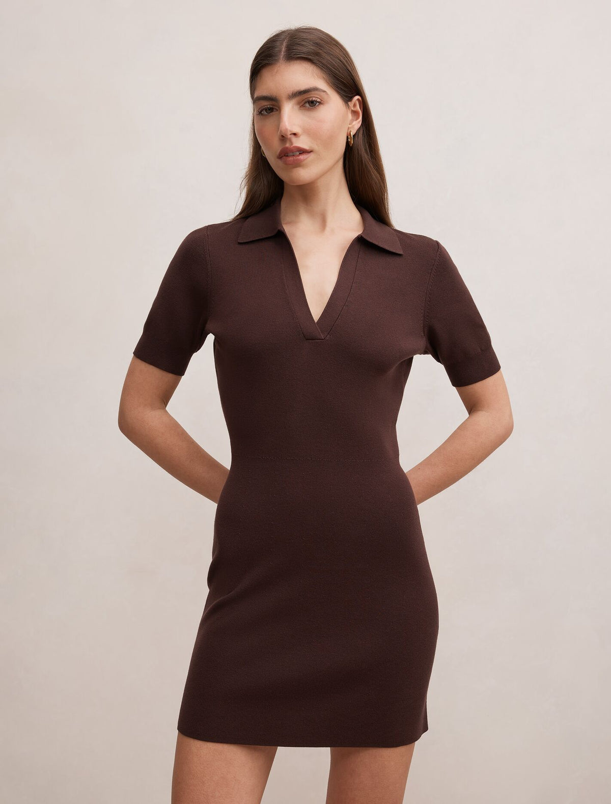 Darci Polo Collar Knit Dress Chocolate Forever New