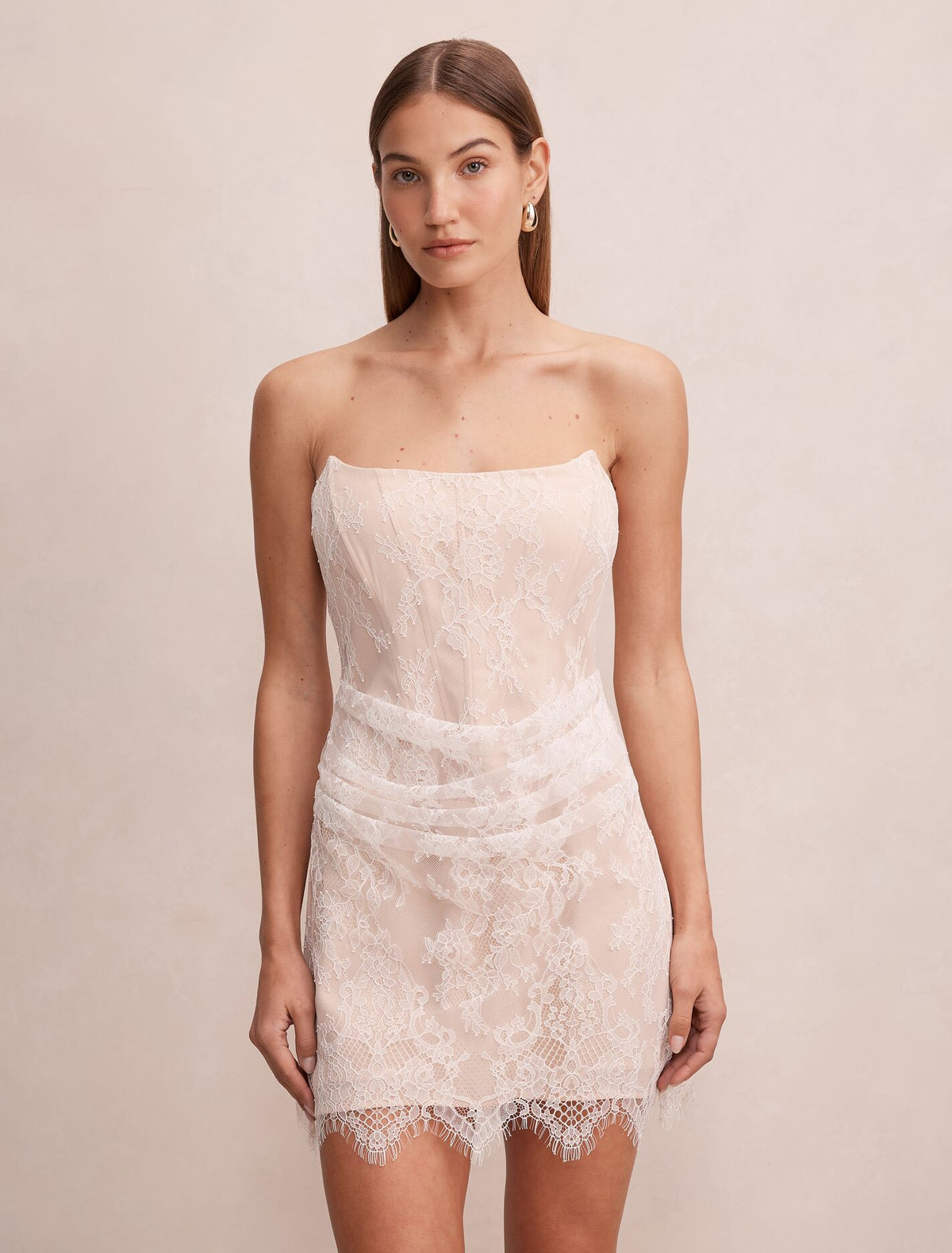 Brenna Corset Lace Mini Dress Ivory Forever New