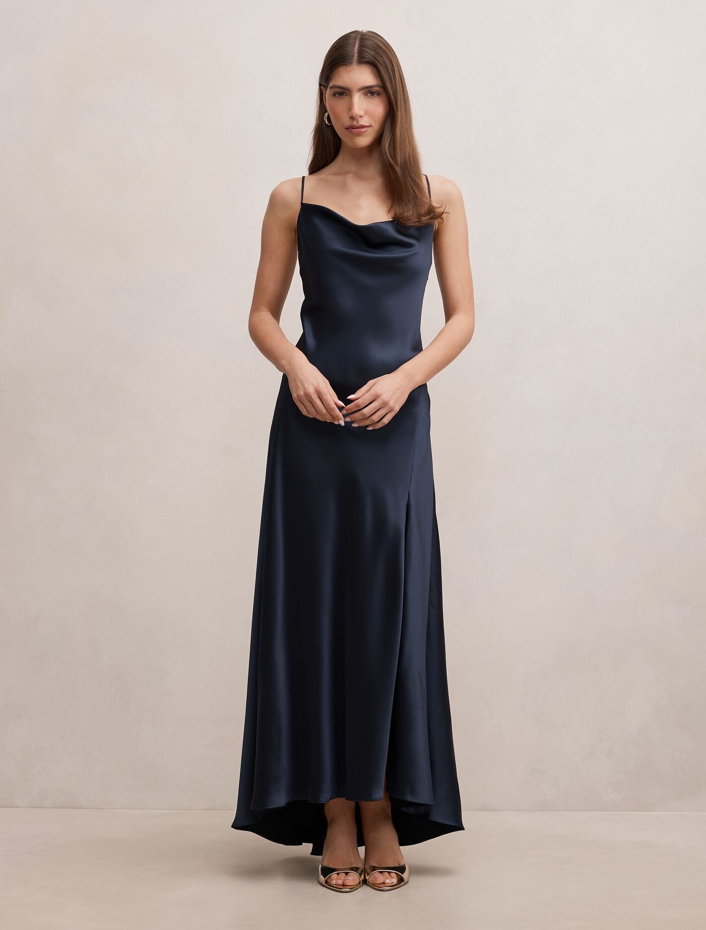 Tilesha Satin Cowl Slip Maxi Dress Navy Forever New