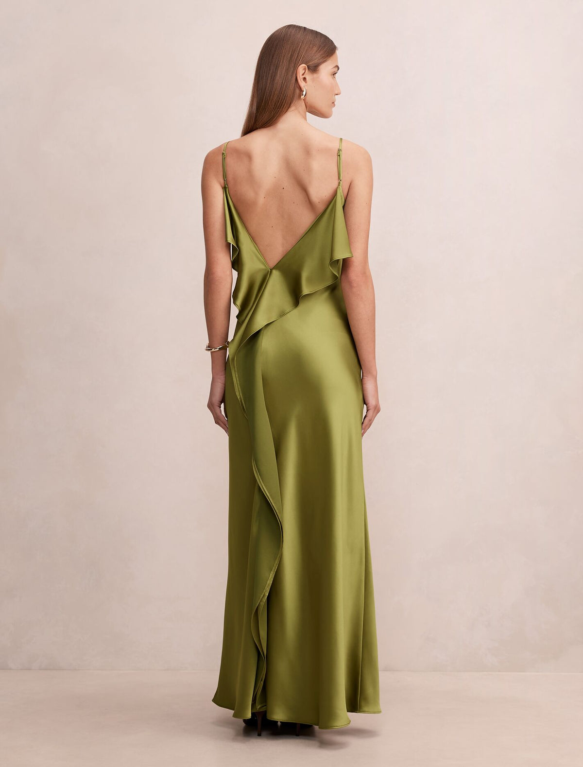 Allora Ruffle Back Satin Maxi Dress Forever New