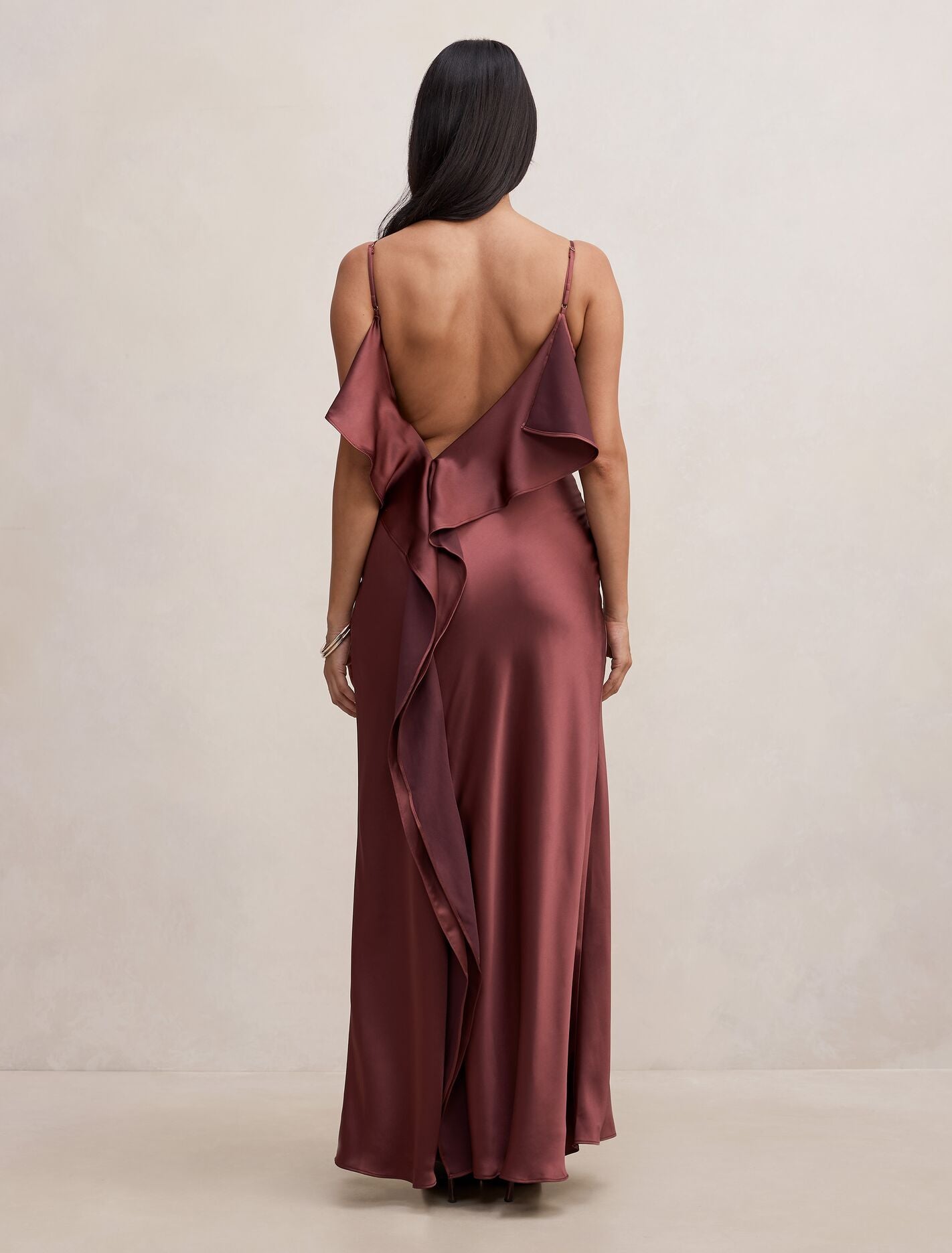 Allora Ruffle Back Satin Maxi Dress Forever New