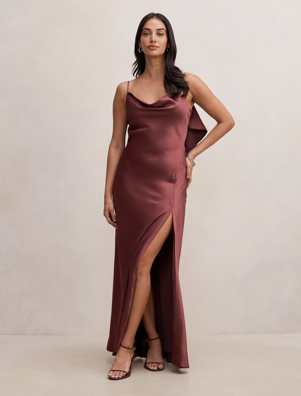 Allora Ruffle Back Satin Maxi Dress Wild Plum Forever New