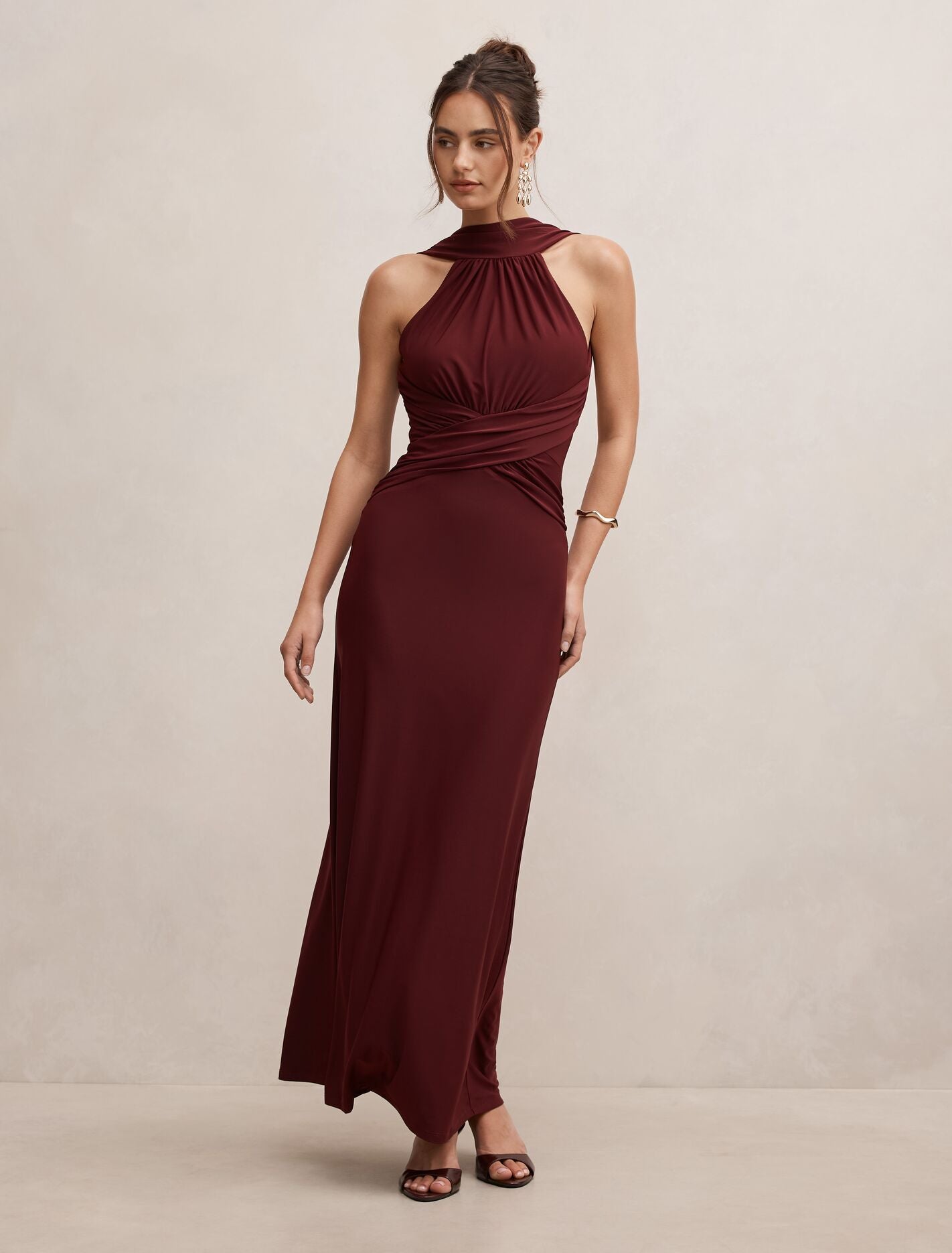 Rosalba Gathered Panel Maxi Dress Plum Fig Forever New