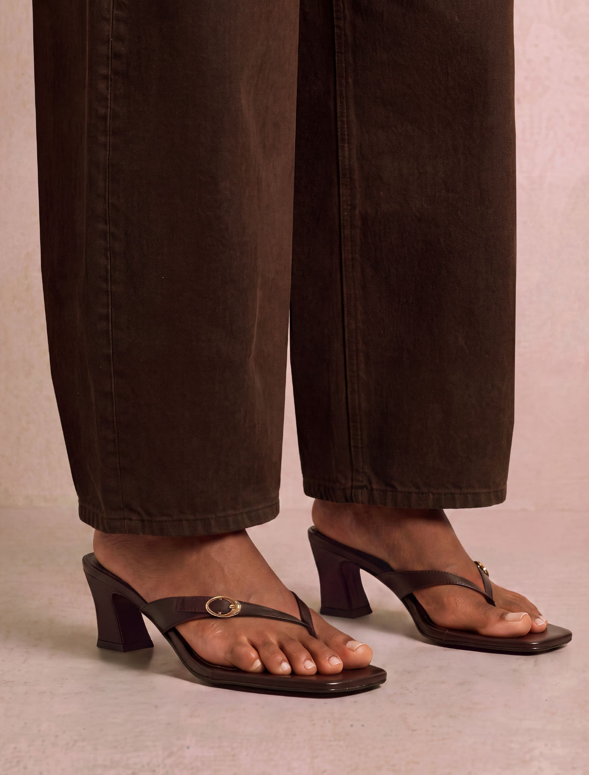 Belinda 2 Buckle Detail Thong Heeled Sandal Forever New