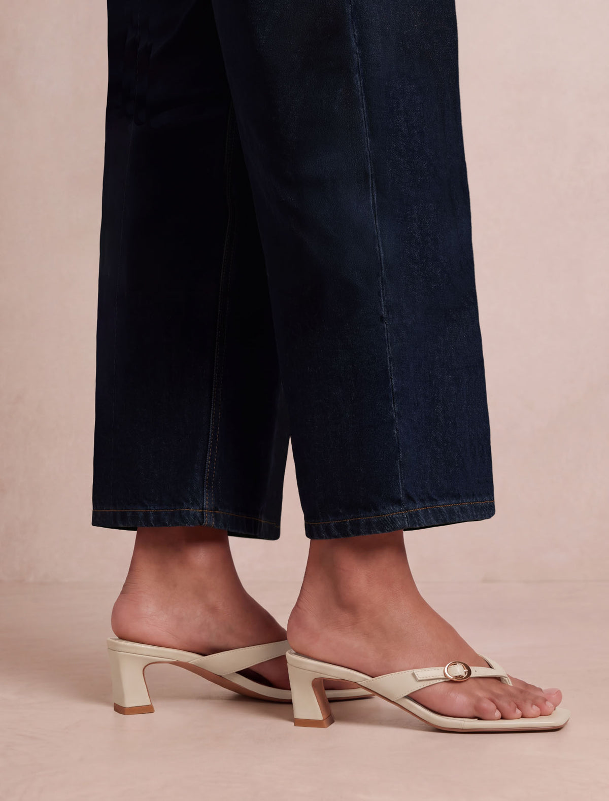 Belinda 2 Buckle Detail Thong Heeled Sandal