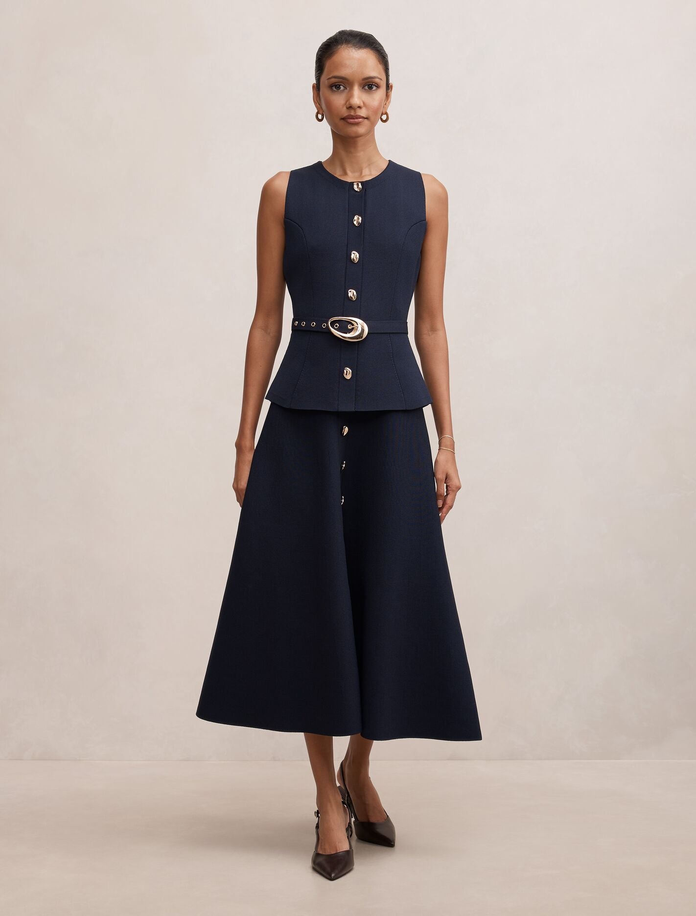 Amelia Petite Layered A-Line Midi Dress Navy Forever New