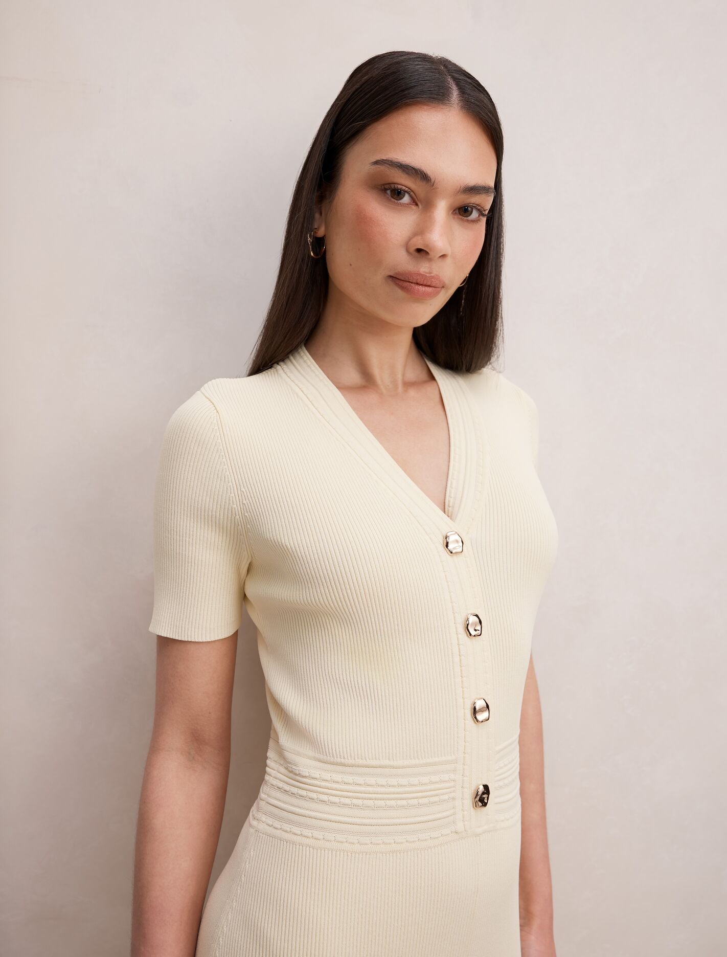 Niki V-Neck Stitch Knit Dress Forever New