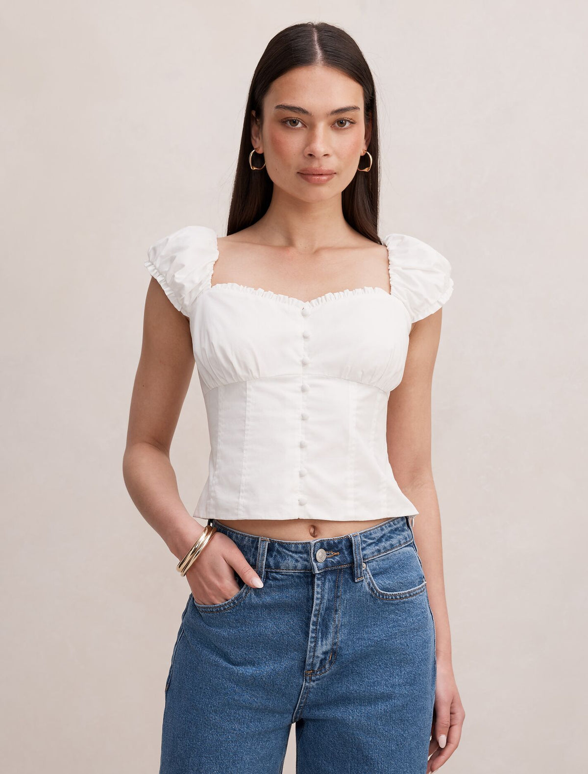 Alice Cotton Button Top Porcelain Forever New