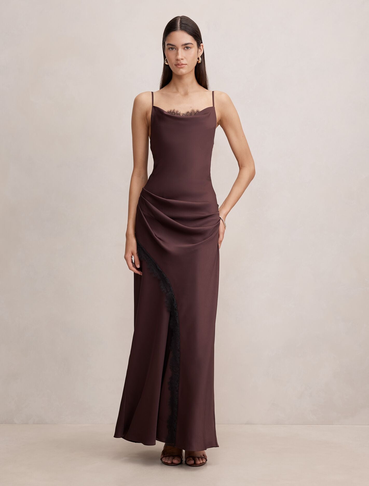 Ivara Lace Cowl Maxi Dress Dark Chocolate Forever New