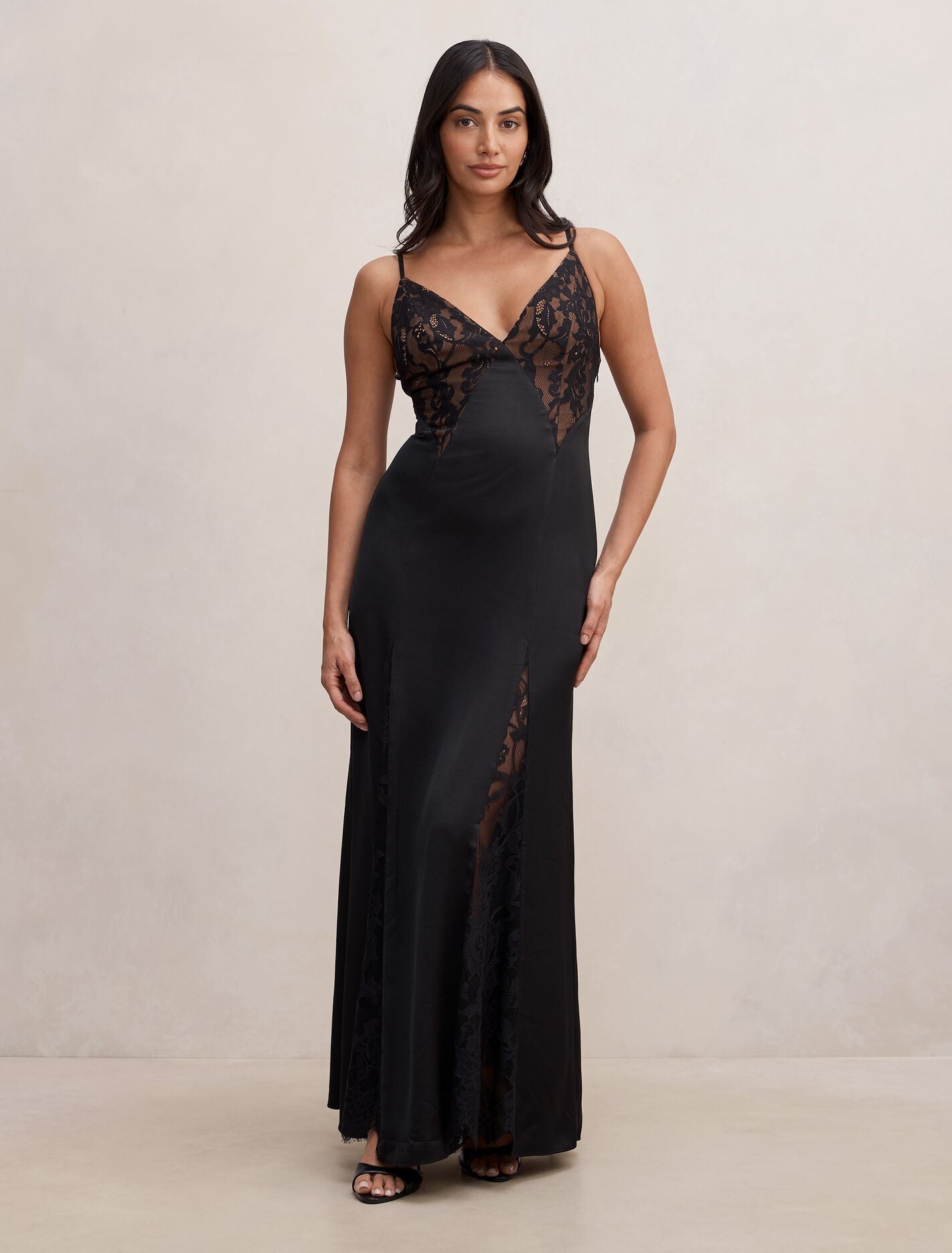 Salome V Neck Lace Maxi Dress Black Forever New