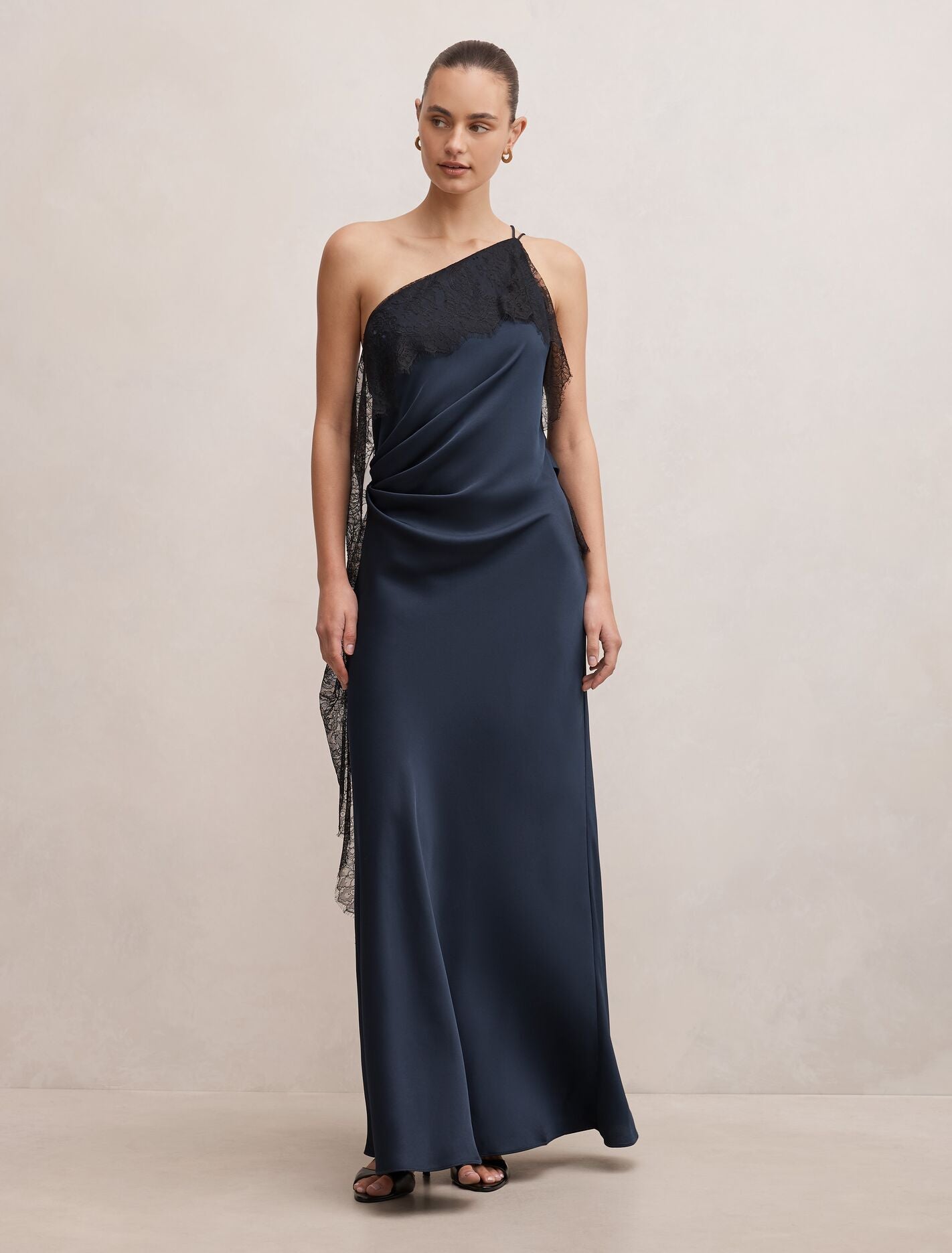 Sylvie Asym Satin Bias Dress Navy Black Forever New
