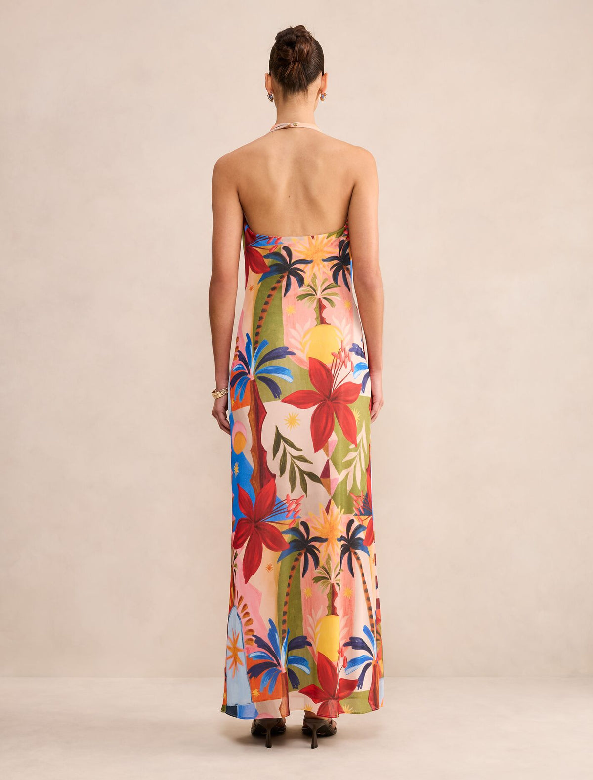 Abby Printed Halter Mesh Midi Dress