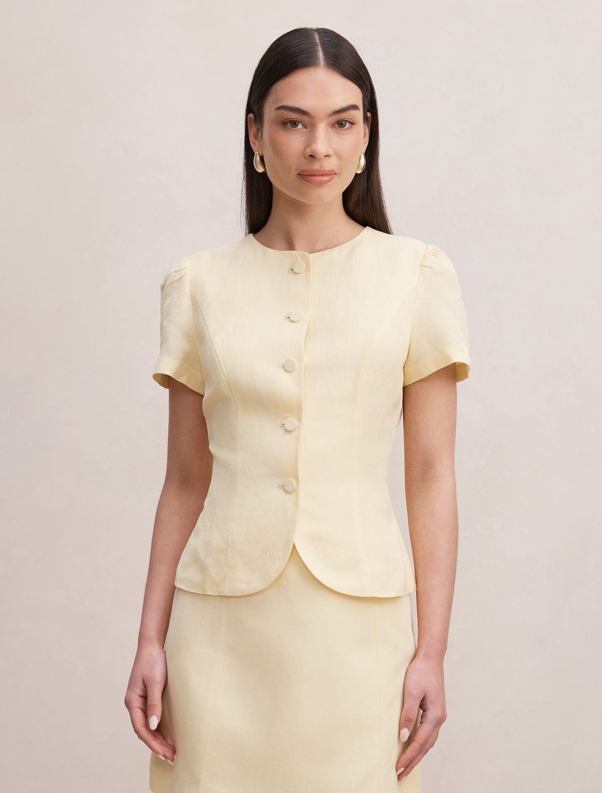 Cartia Button Down Top Butter Yellow Set Forever New