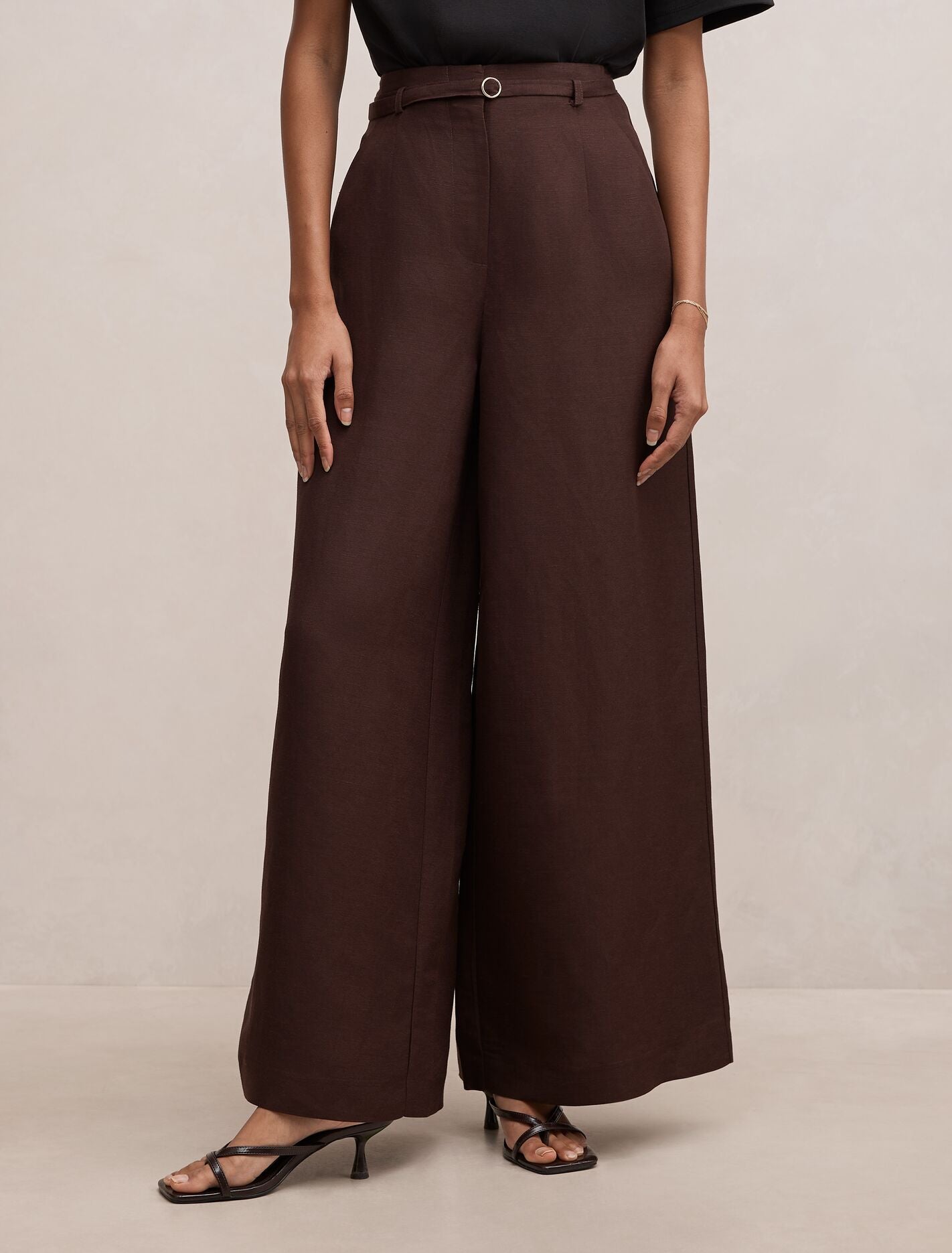 Matilda Petite Linen Blend Wide Leg Pants Chocolate Freckle Forever New
