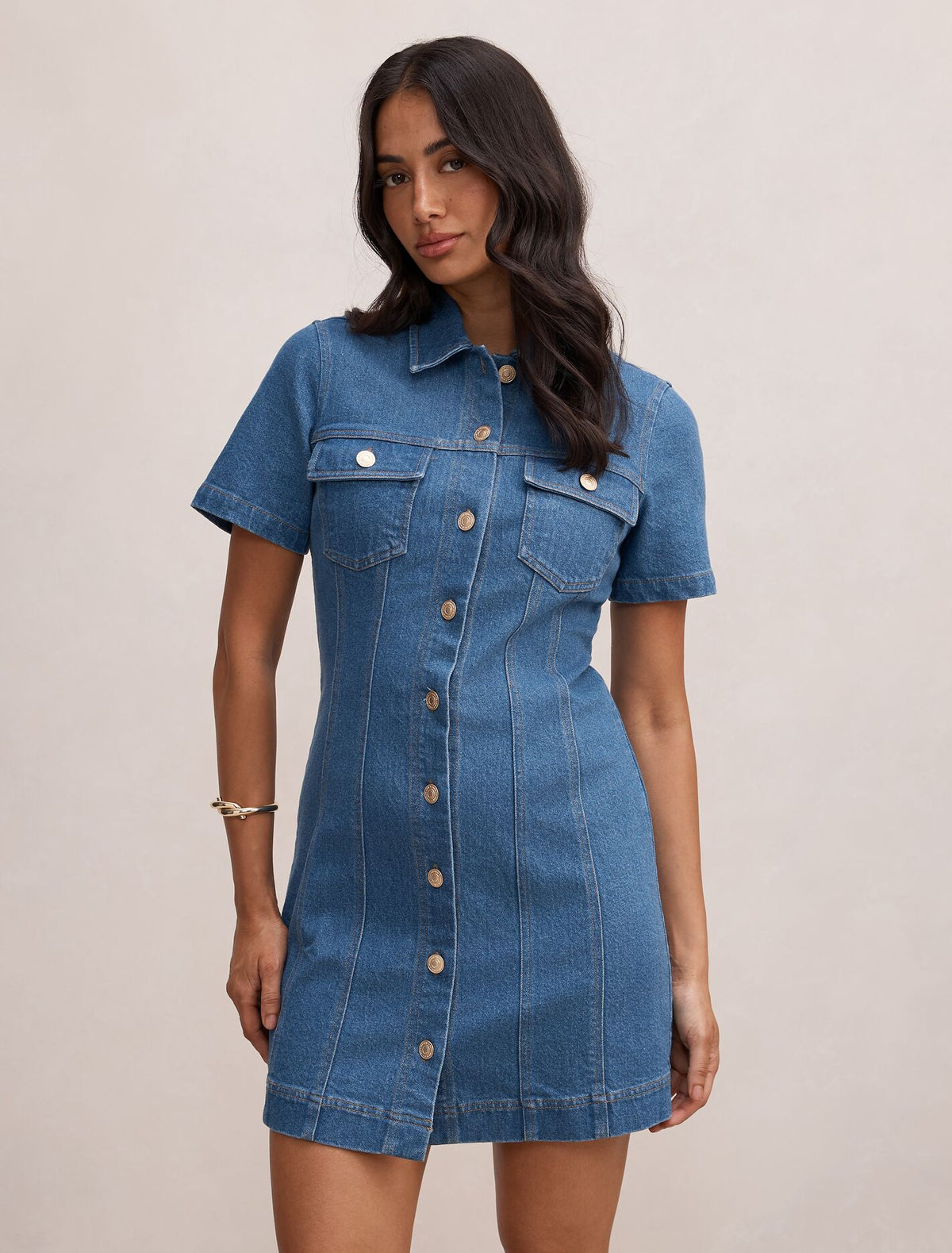 Sophia Mini Denim Shirt Dress Dark Wash Forever New