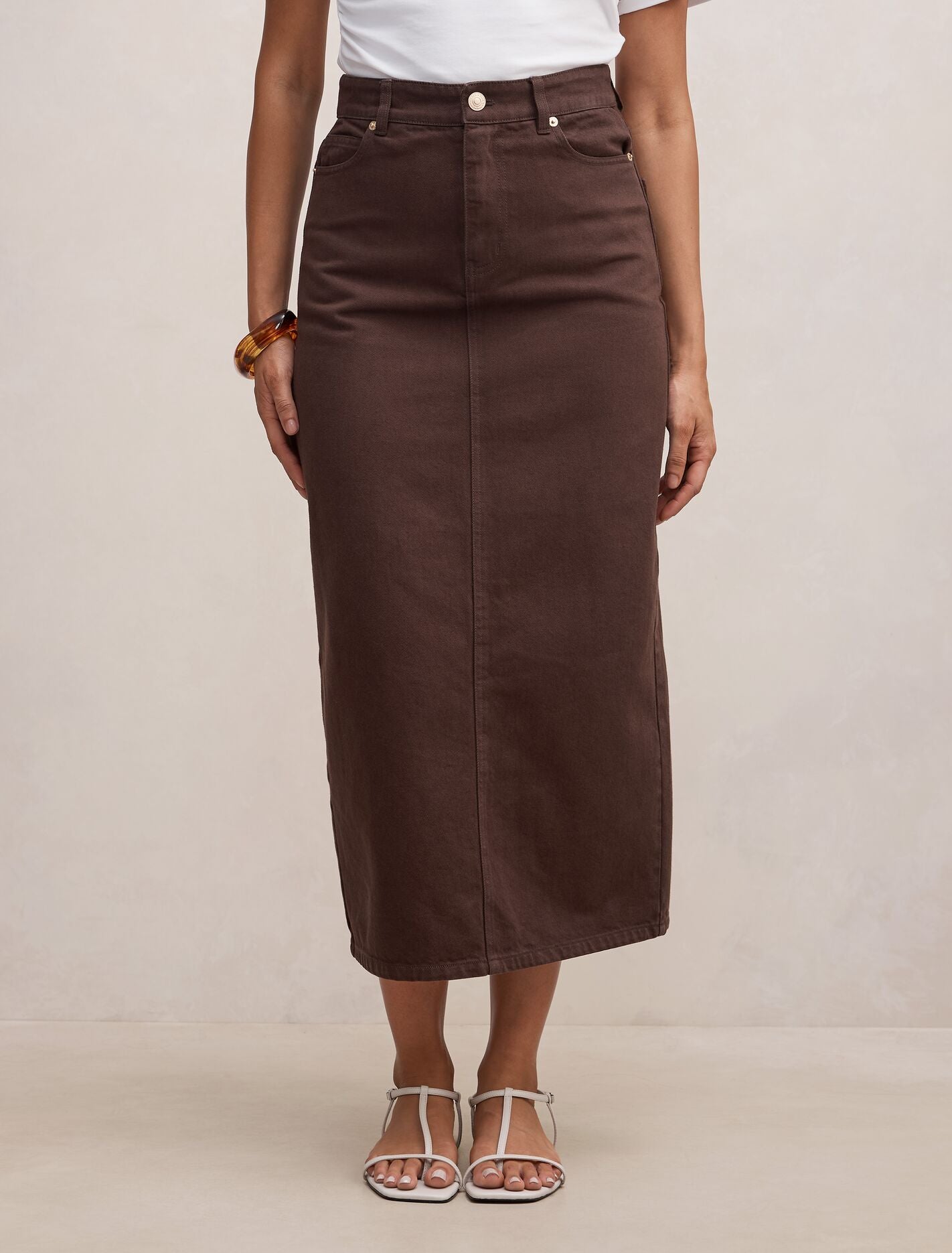 Paloma Denim Maxi Skirt Chocolate Forever New