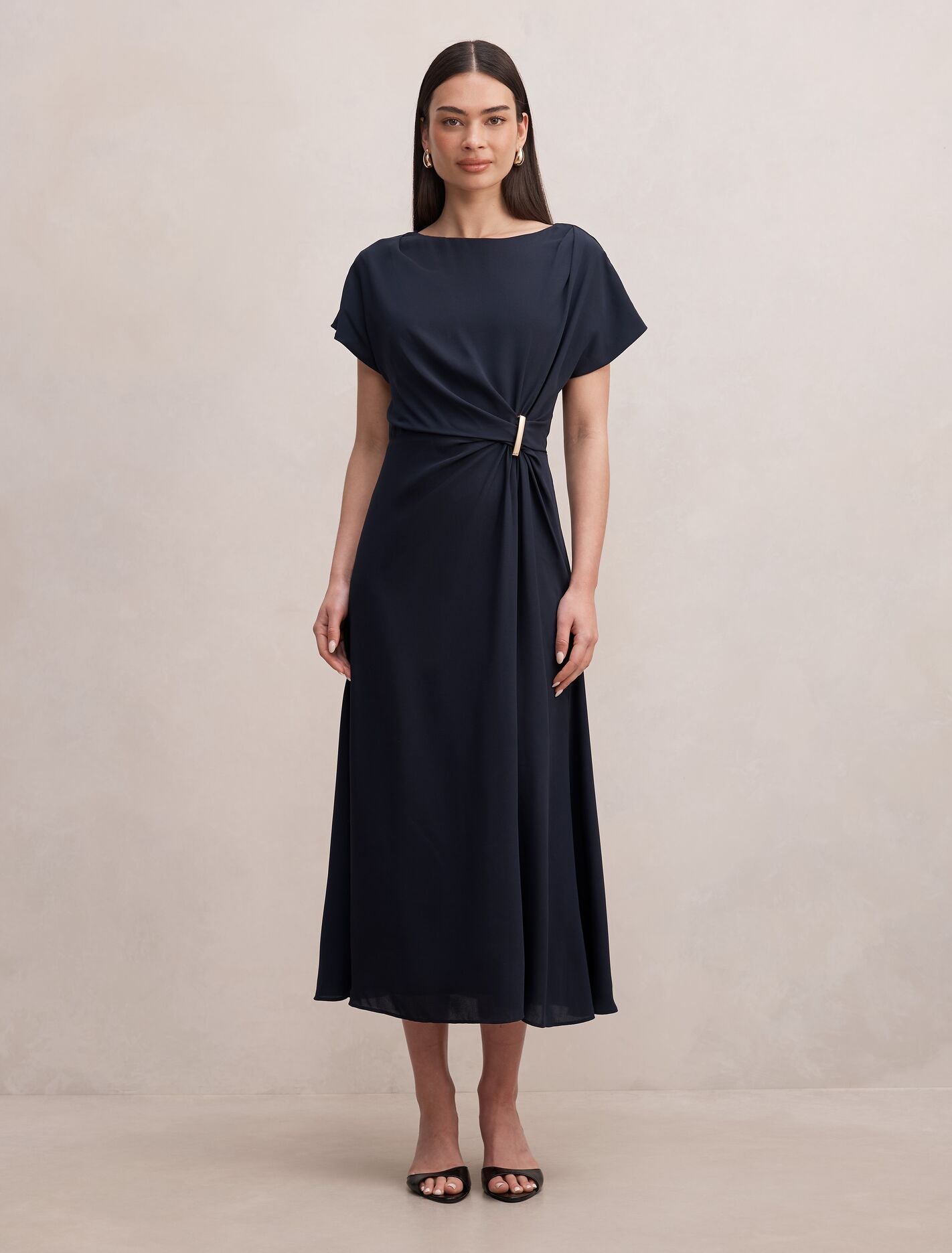 Wren Hardware Detail Midi Dress Navy Forever New