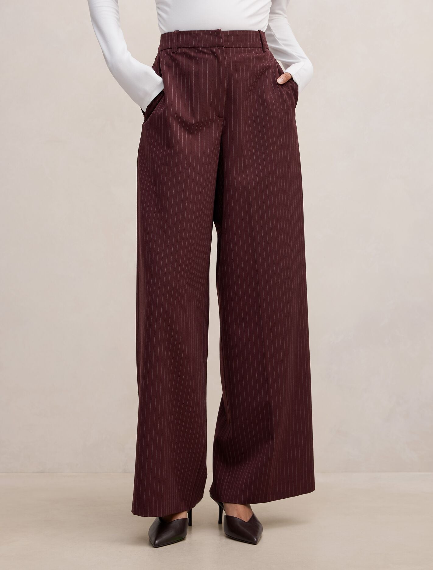 Paloma Petite Wide Leg Pants Berry Pinstripe Suit Forever New