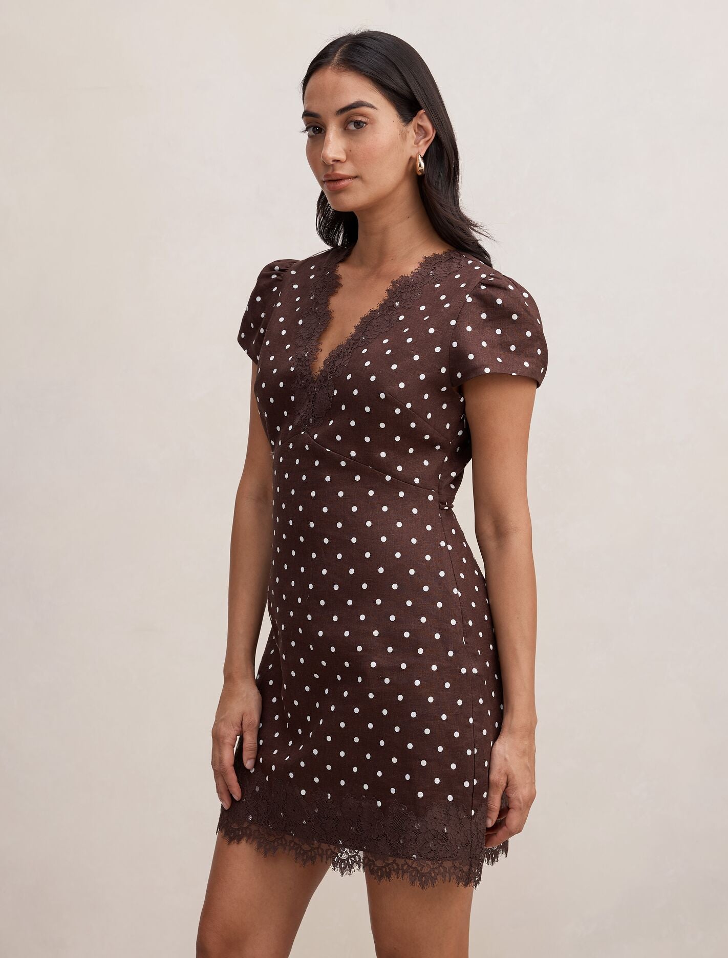Lexi Lace Trim Linen Mini Dress Forever New