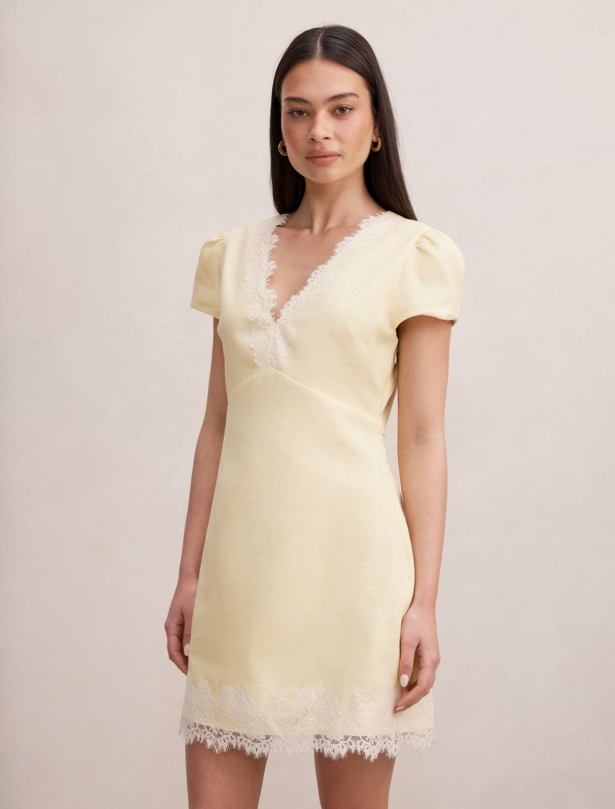 Lexi Lace Trim Linen Mini Dress Forever New