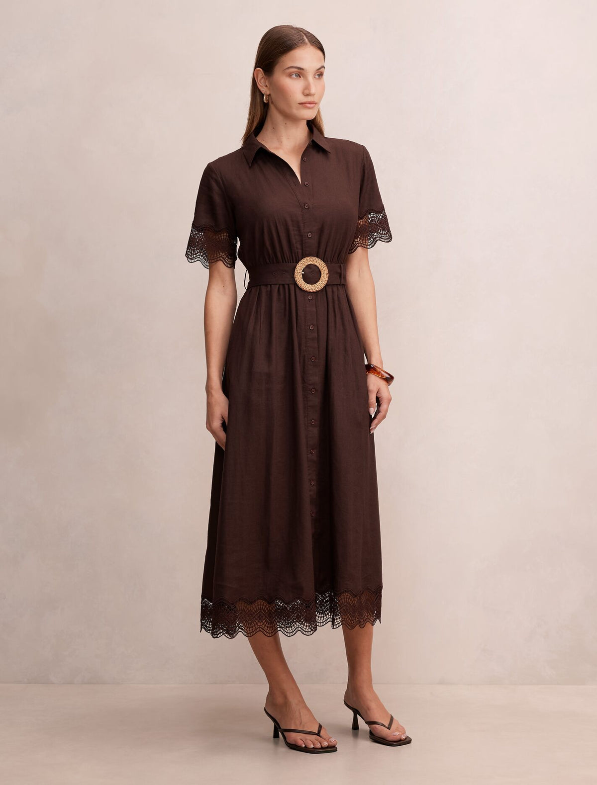 Eliana Lace Trim Linen Midi Dress Forever New