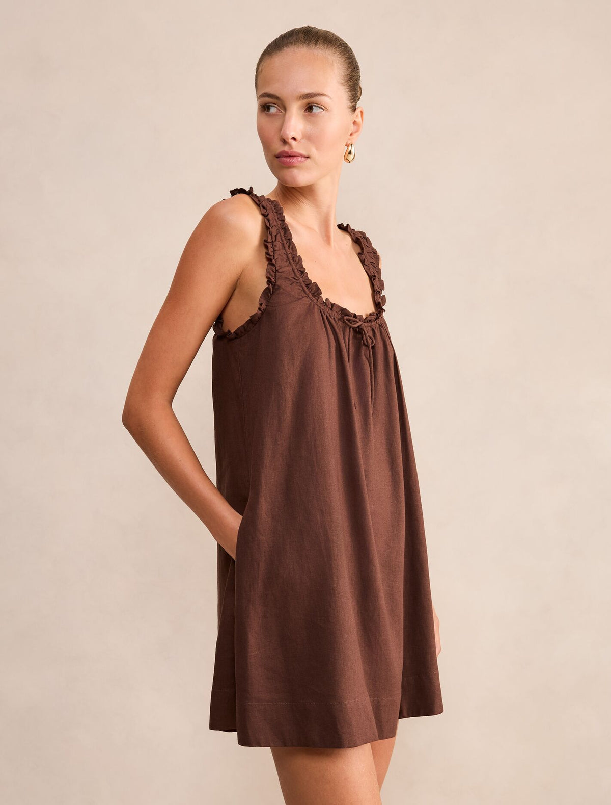 Vivi Smock Linen Mini Dress Forever New