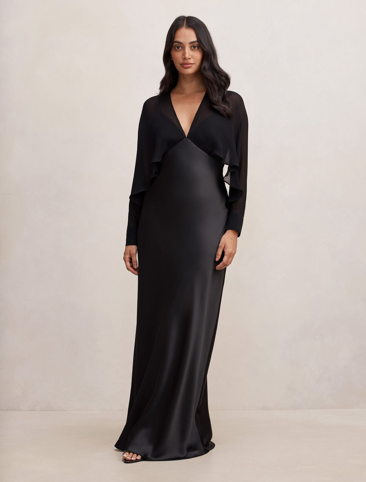 Electra Sleeve Cape Maxi Dress Black Forever New