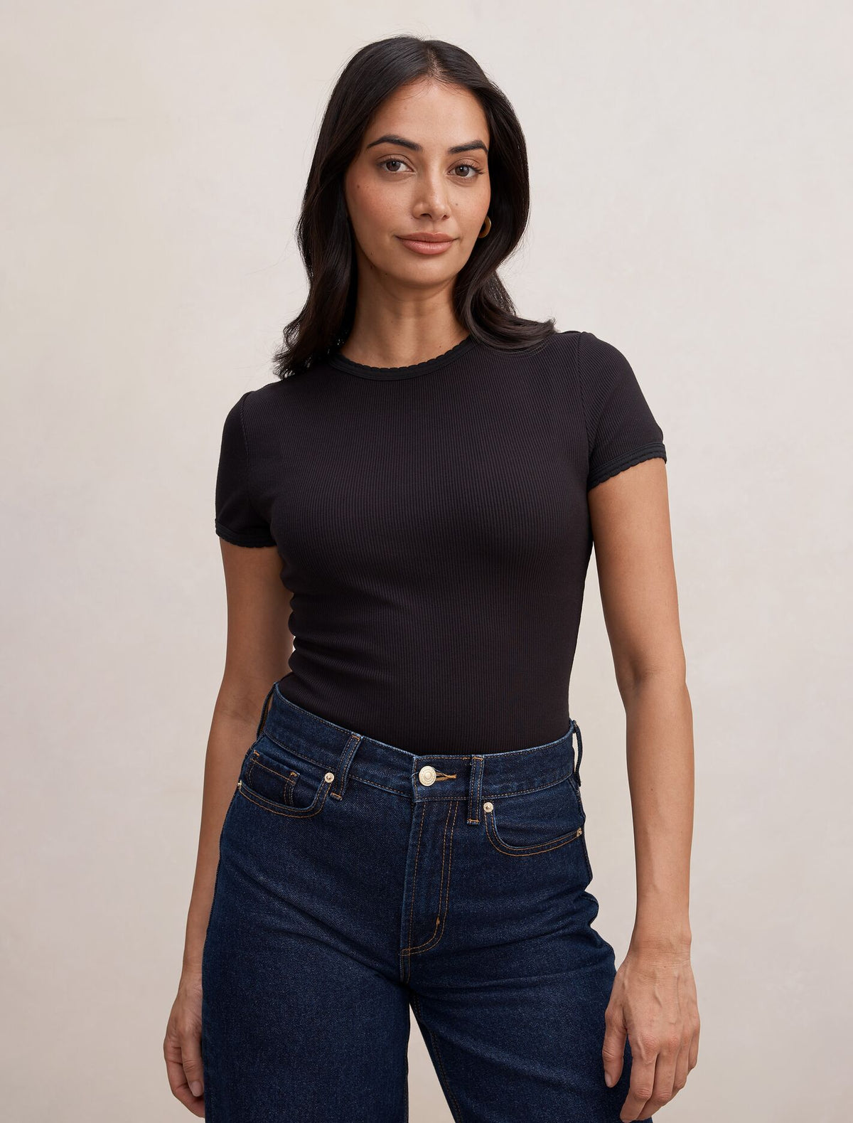 Rani Stitch Detail T-Shirt Black Forever New