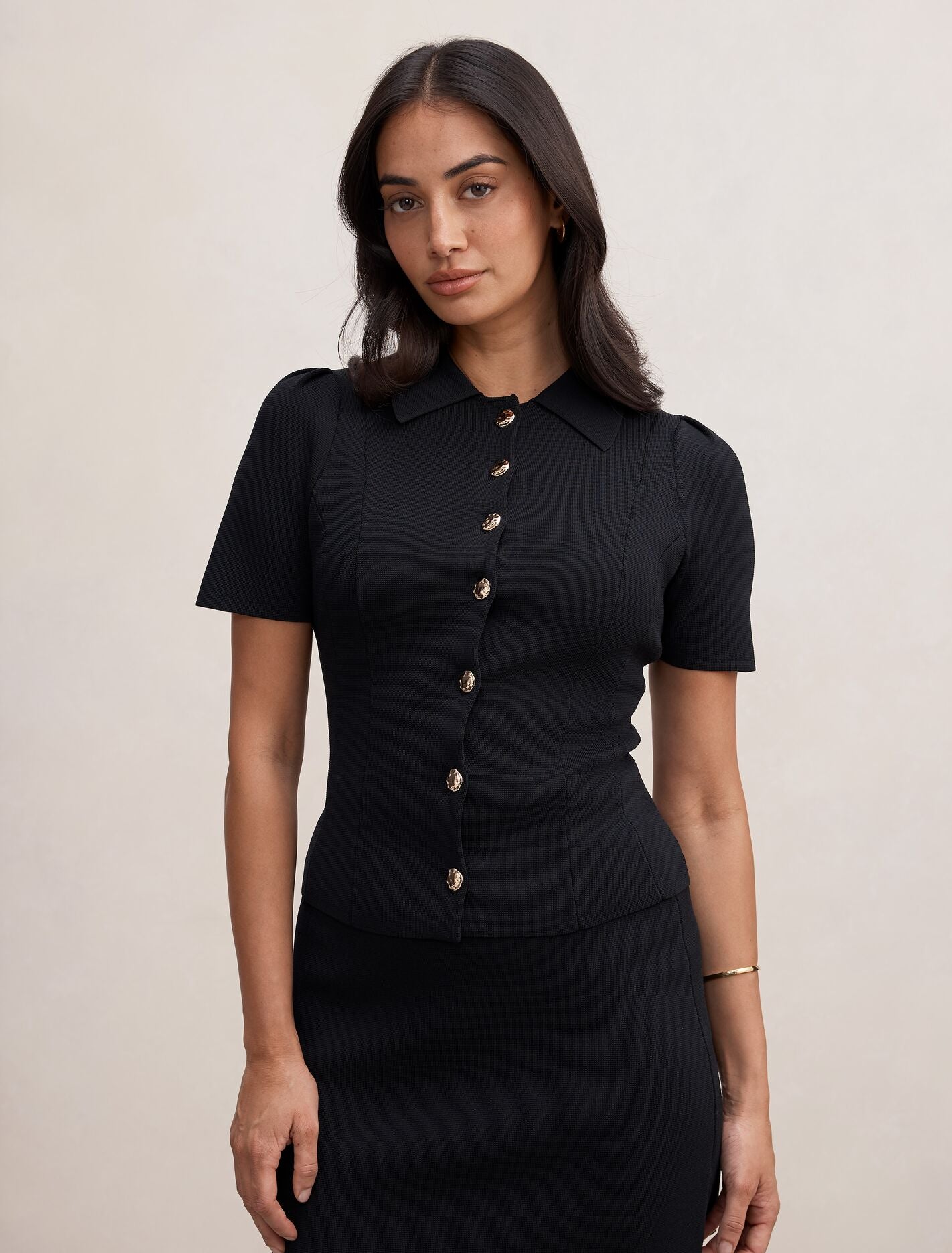 Esther Button Detail Knit Top Black Forever New