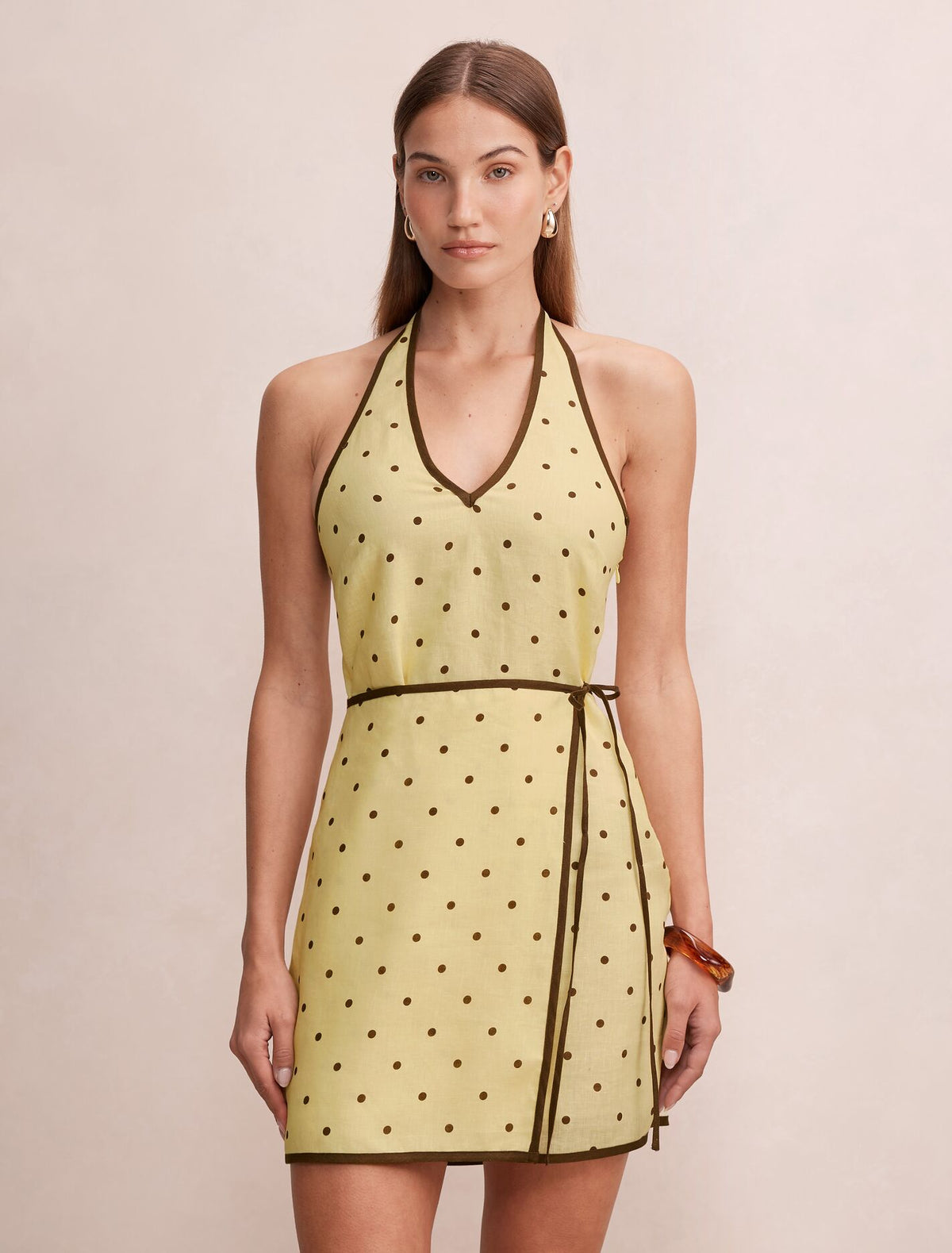 Ava Wrap Halter Linen Mini Dress Cyprus Spot Forever New