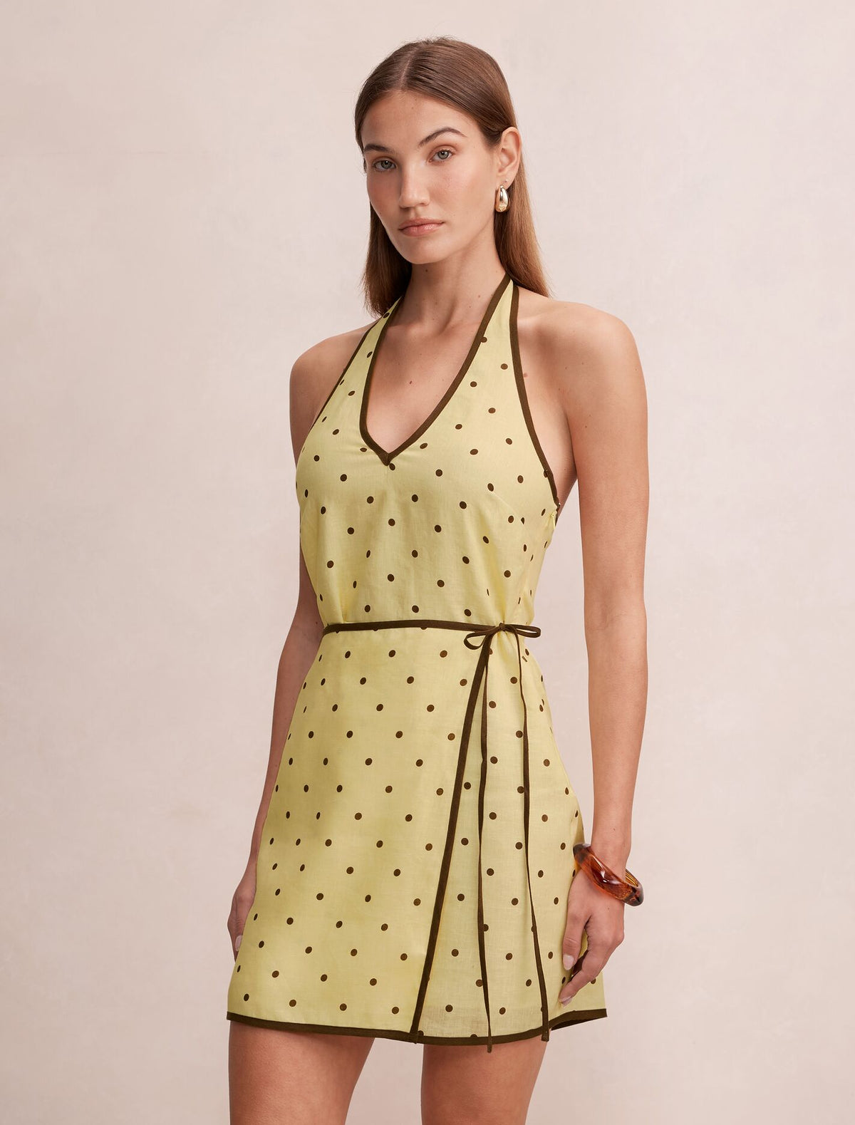 Ava Wrap Halter Linen Mini Dress Forever New