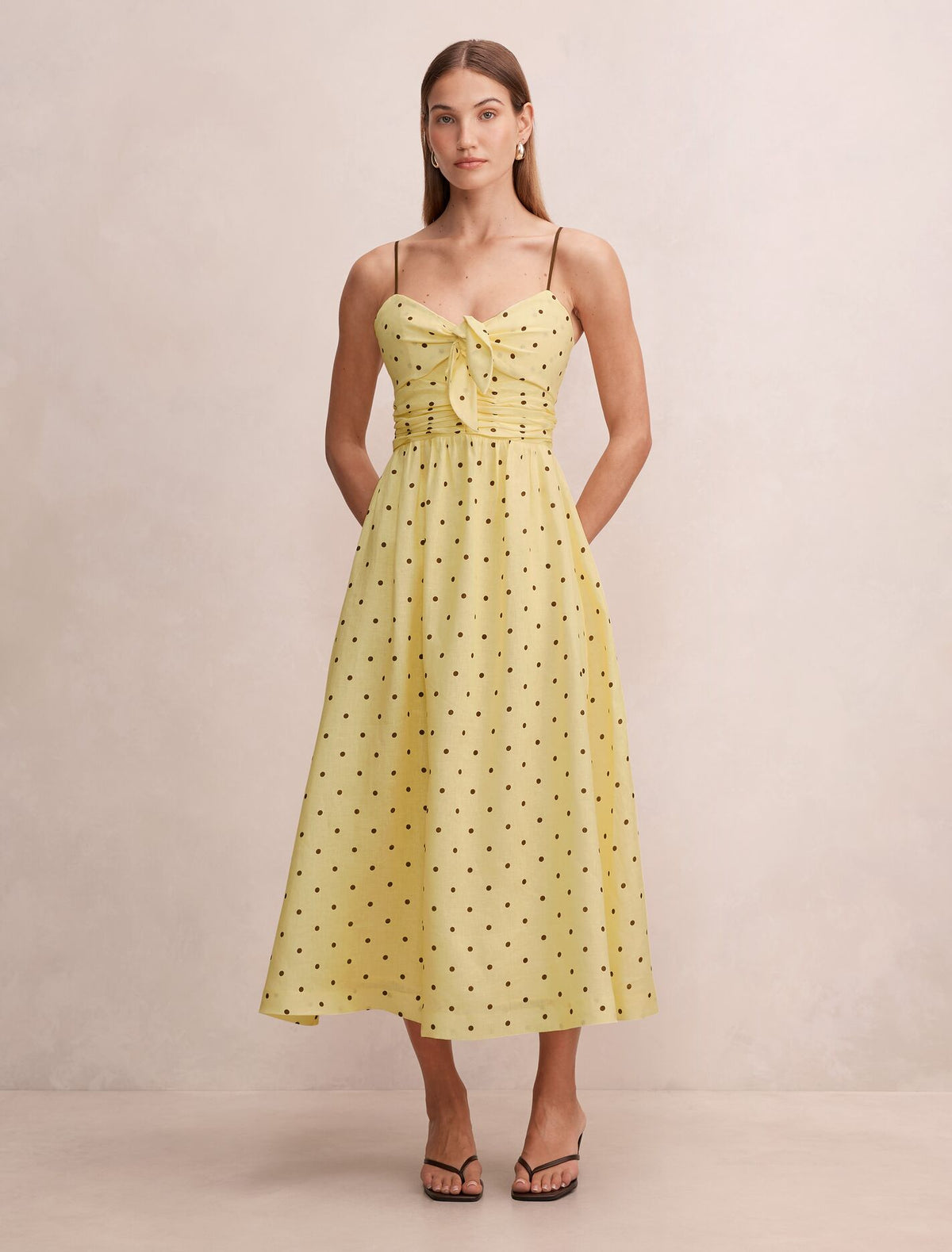 Isabella Tie Front Linen Midi Dress Cyprus Spot Forever New