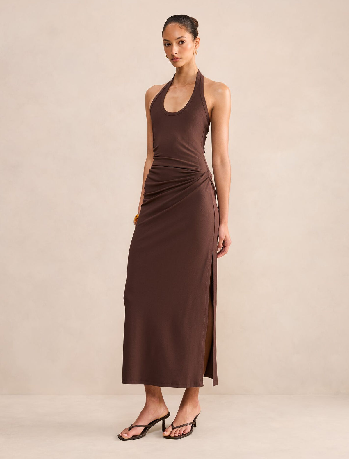 Noa Halter Draped Ribbed Midi Dress Forever New