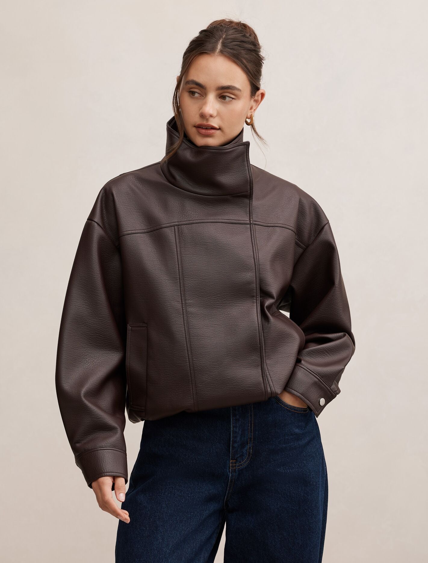 Bex Double Funnel Neck Pu Jacket Deep Berry Forever New