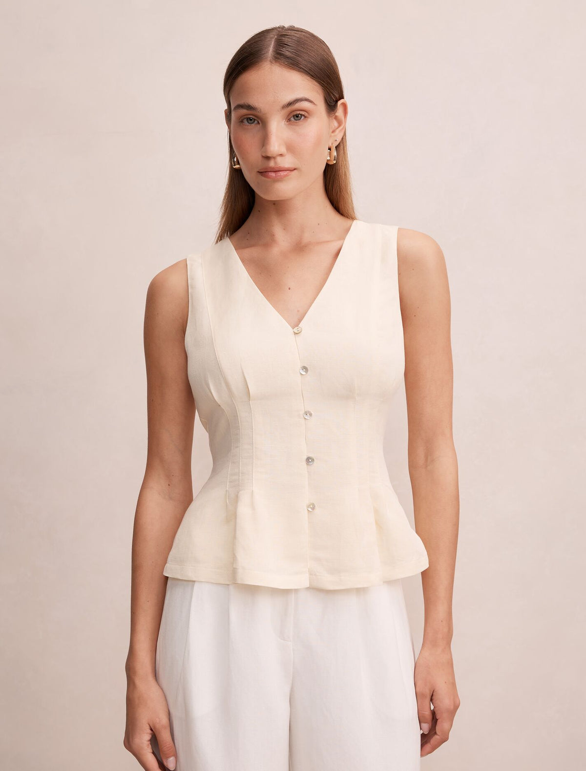 Portia Pleated Linen Top Soft Yellow Forever New