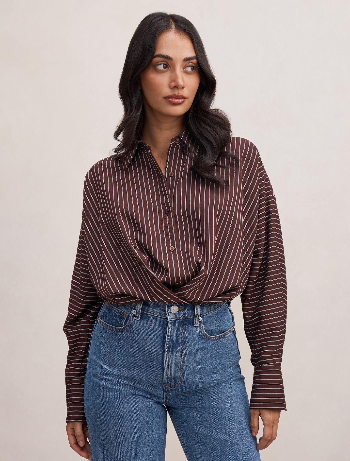Violetta Bubble Shirt Chocolate Stripe Forever New