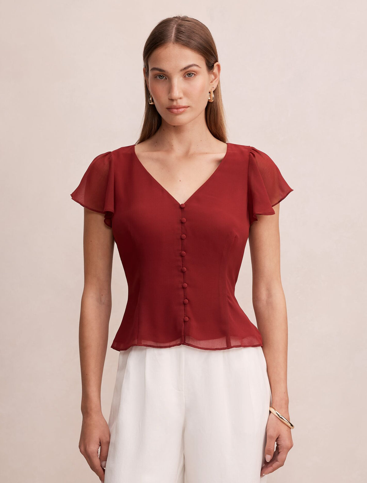 Pippa Flutter Sleeve Blouse Pomegranate Red Forever New