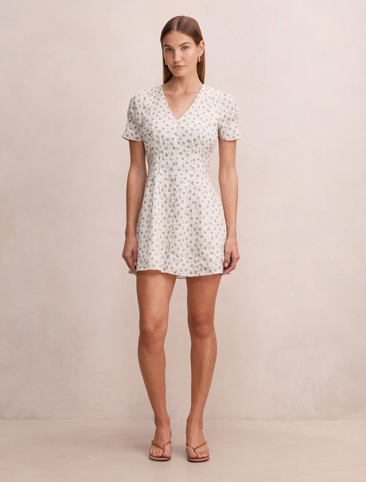 Saffia Pintuck Linen Mini Dress