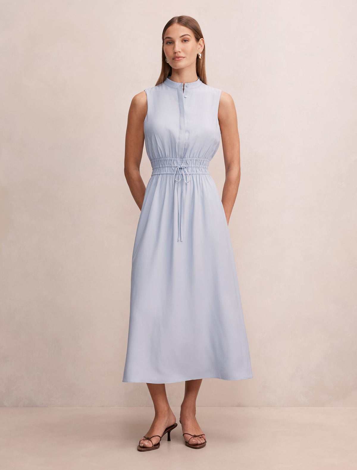 Laura Elastic Waist Midi Dress Heather Blue Forever New