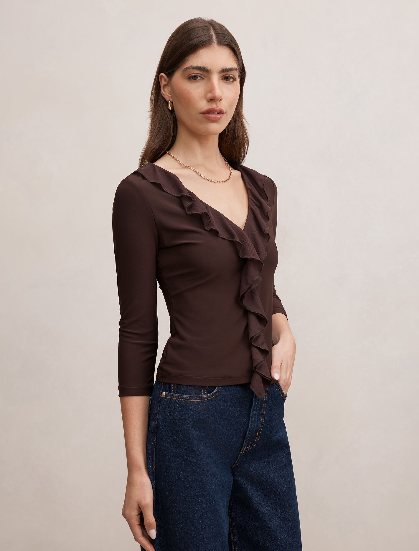 Orla Ruffle 3/4 Sleeve Top Forever New